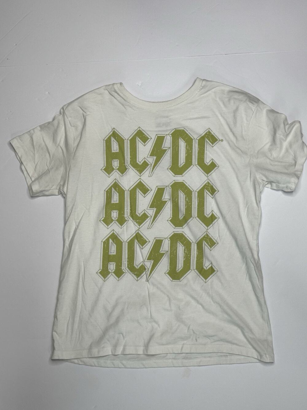 AC/DC Art Class T-Shirt Girls L 10/12 Ivory Green Logo Rock Band Graphic